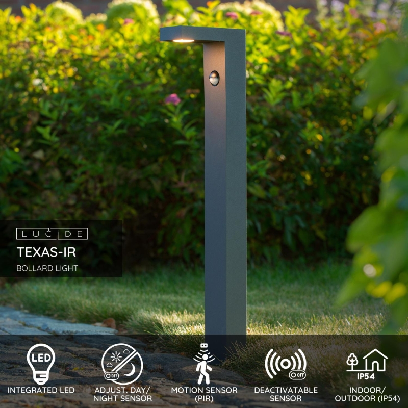 Lucide TEXAS-IR - Stĺpové svietidlo Vonkajšie - LED - 1x7W 3000K - IP54 - Antracit